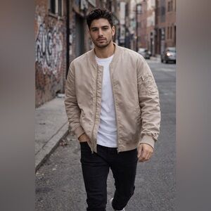 Taupe MA-1 Bomber Jacket Minimal Streetwear Flight Jacket Large